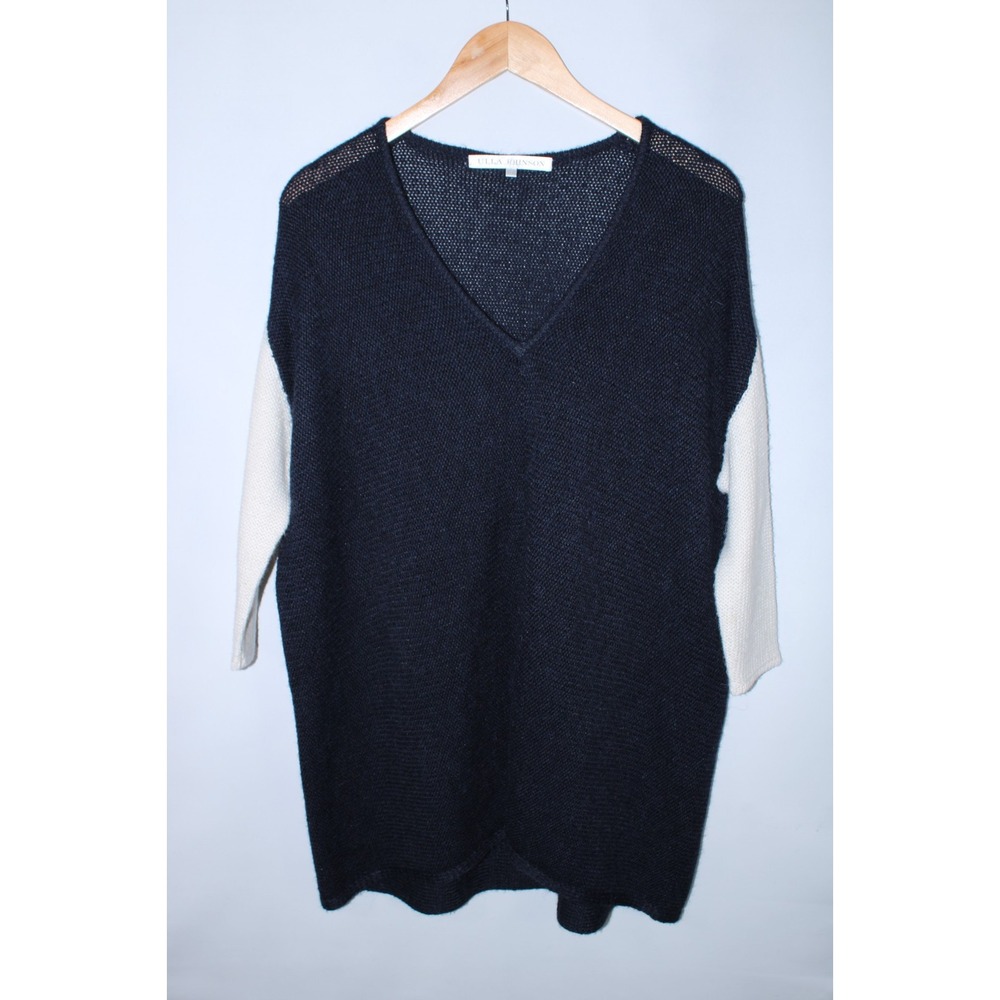 Ulla Johnson Women's Navy Blue White V-Neck Sweater Size Small - Picture 1 of 9